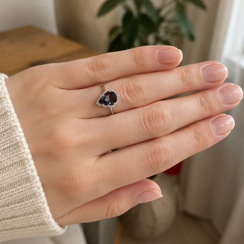 Petal Veil Lab-Grown Alexandrite Ring worn on hand