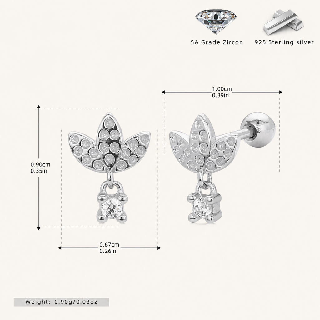 Sterling Silver Lotus Zirconia Flat Back Earrings - Platinum
