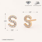 Sterling Silver Pave Initial Letter Stud Earrings - Gold / S