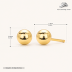 Sterling Silver Ball Bead Stud Earrings - Gold / 6mm