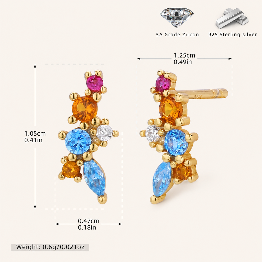 Sterling Silver Colorful Zirconia Geometric Stud Earrings - Gold