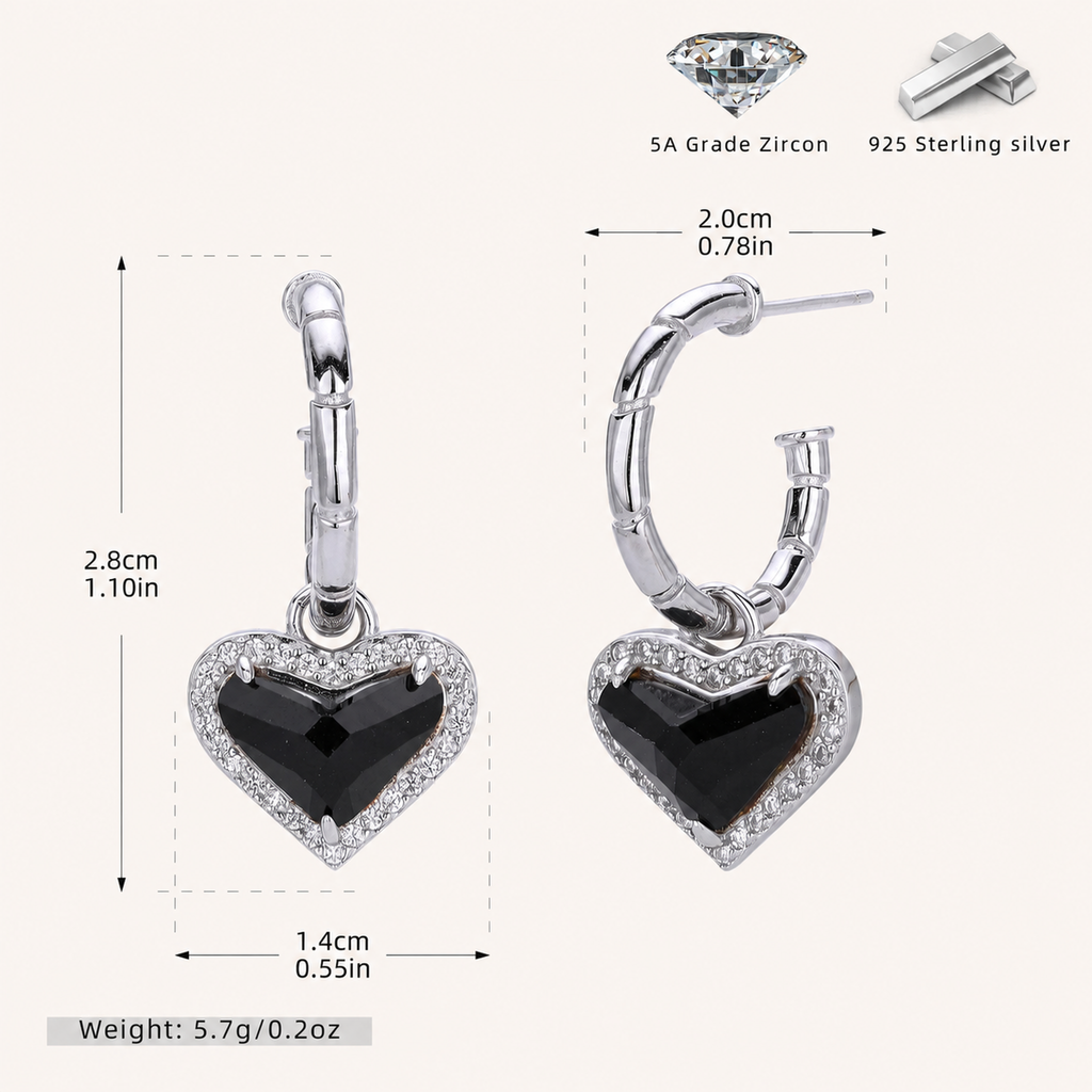 Sterling Silver Zirconia Heart Stud Earrings - Platinum