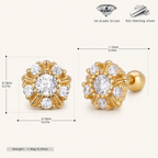 Sterling Silver Sunflower Flat Back Earrings - Gold
