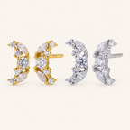 Sterling Silver Zirconia Moon Stud Earrings