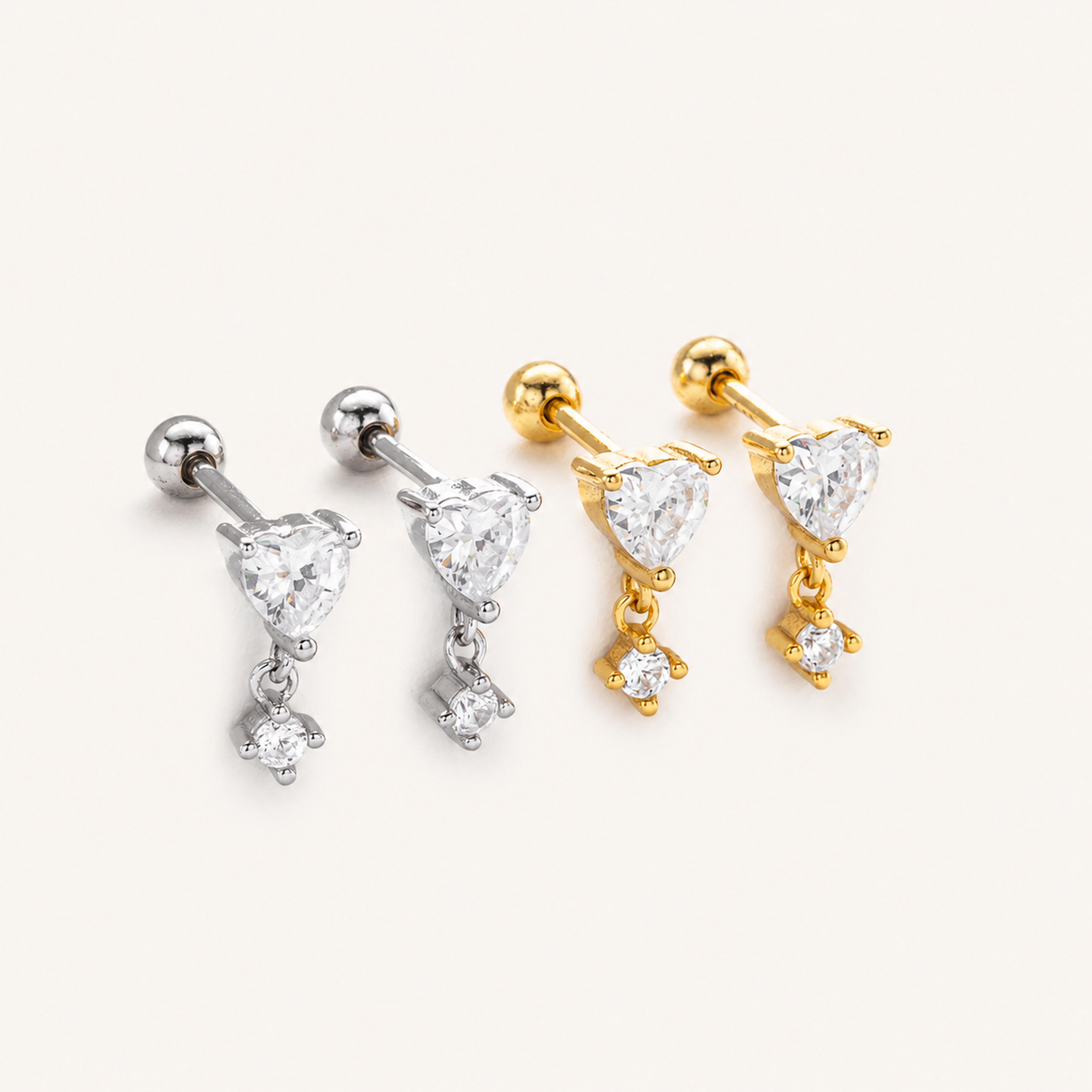 Sterling Silver Zirconia Heart Drop Flat Back Earrings detail view