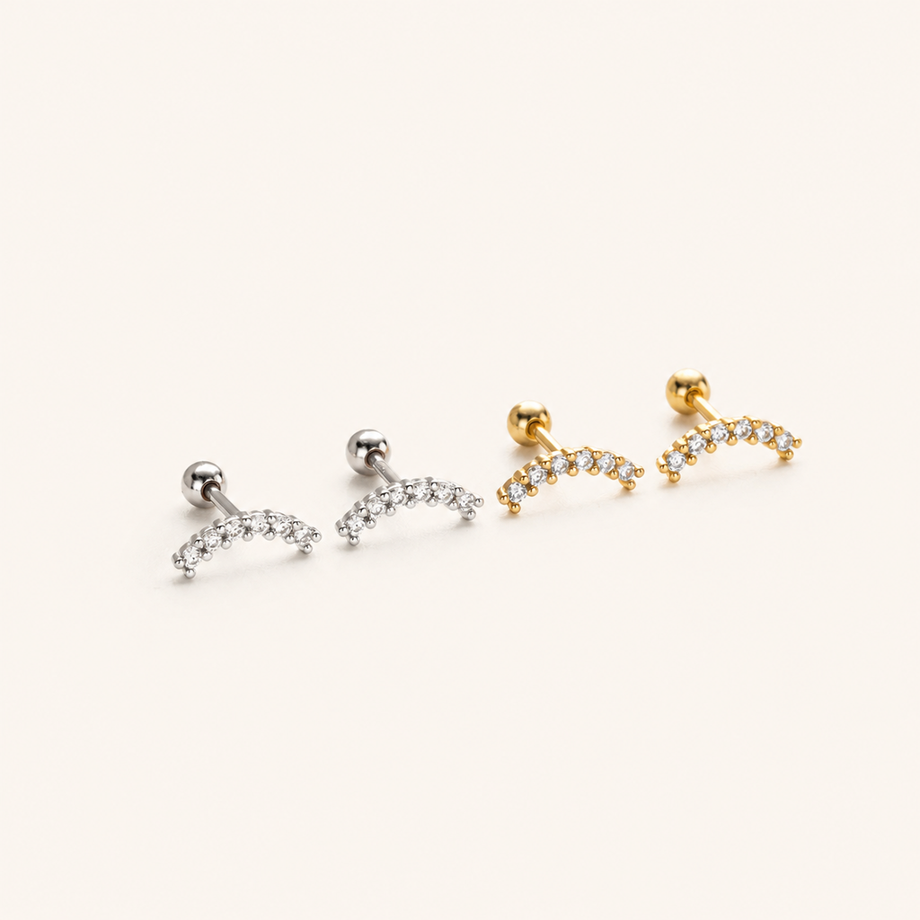 Sterling Silver Moon Pavé Zirconia Flat Back Earrings detail view