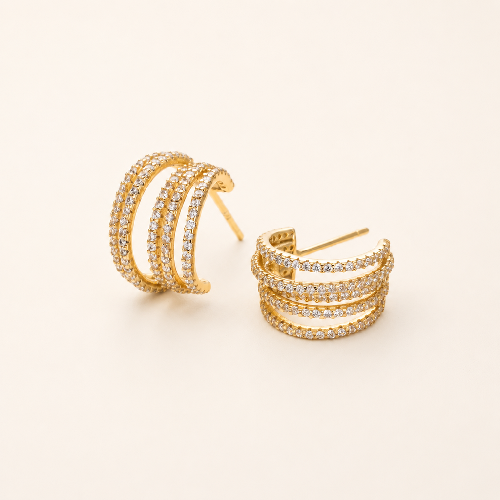Sterling Silver Irregular Zirconia Bar Stud Earrings detail