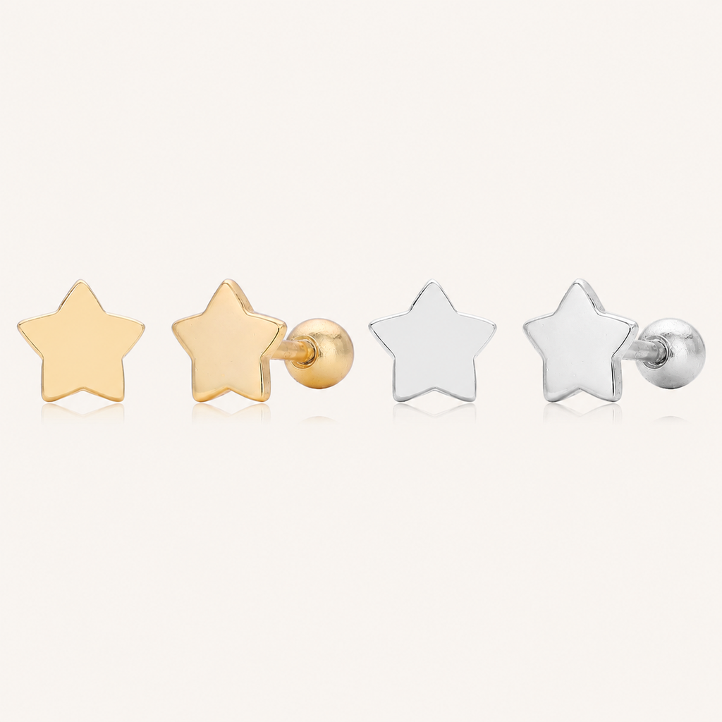 Sterling Silver Polished Five-Point Star Flat Back Earrings