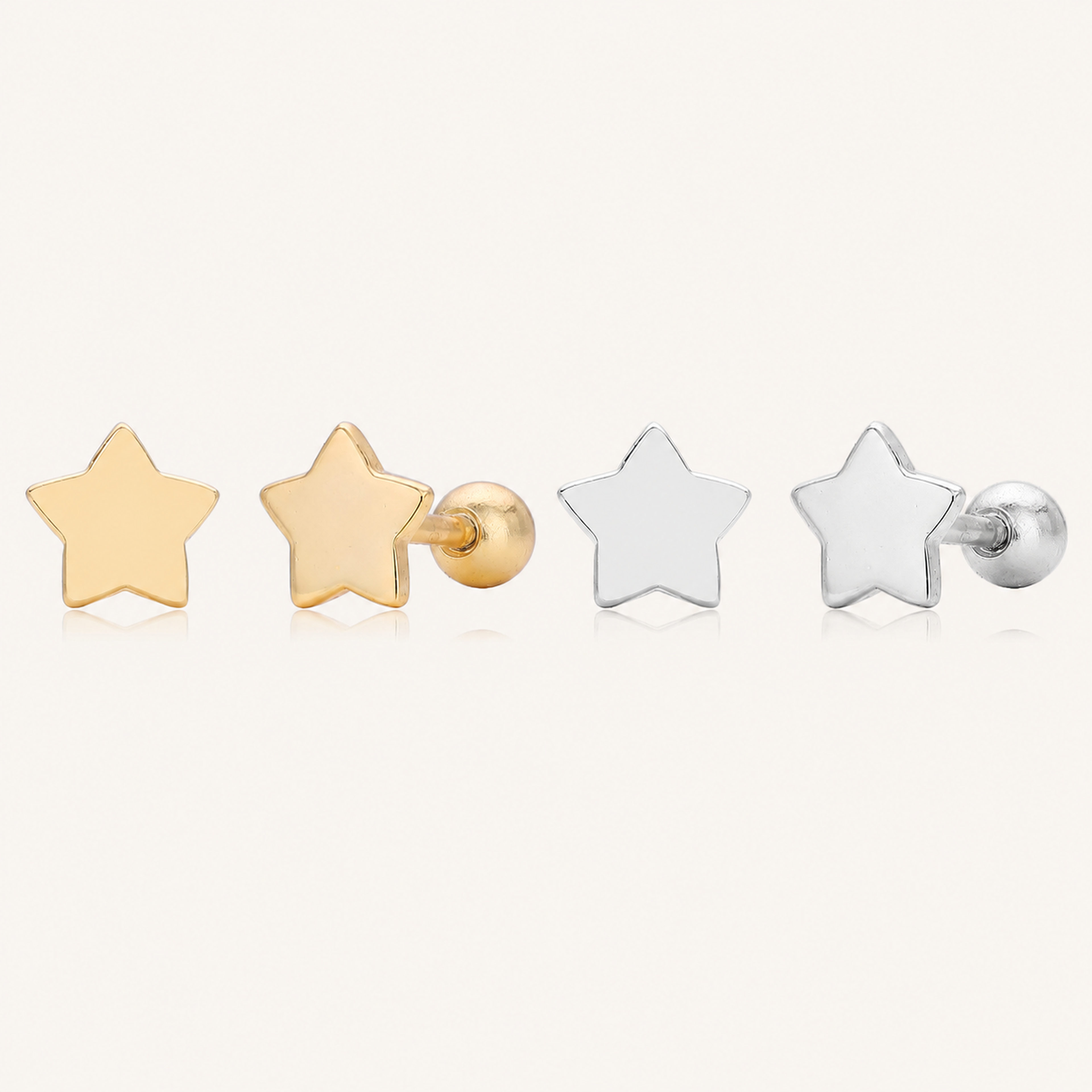 Sterling Silver Polished Five-Point Star Flat Back Earrings