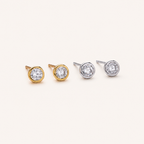 Sterling Silver Round Zirconia Stud Earrings detail view