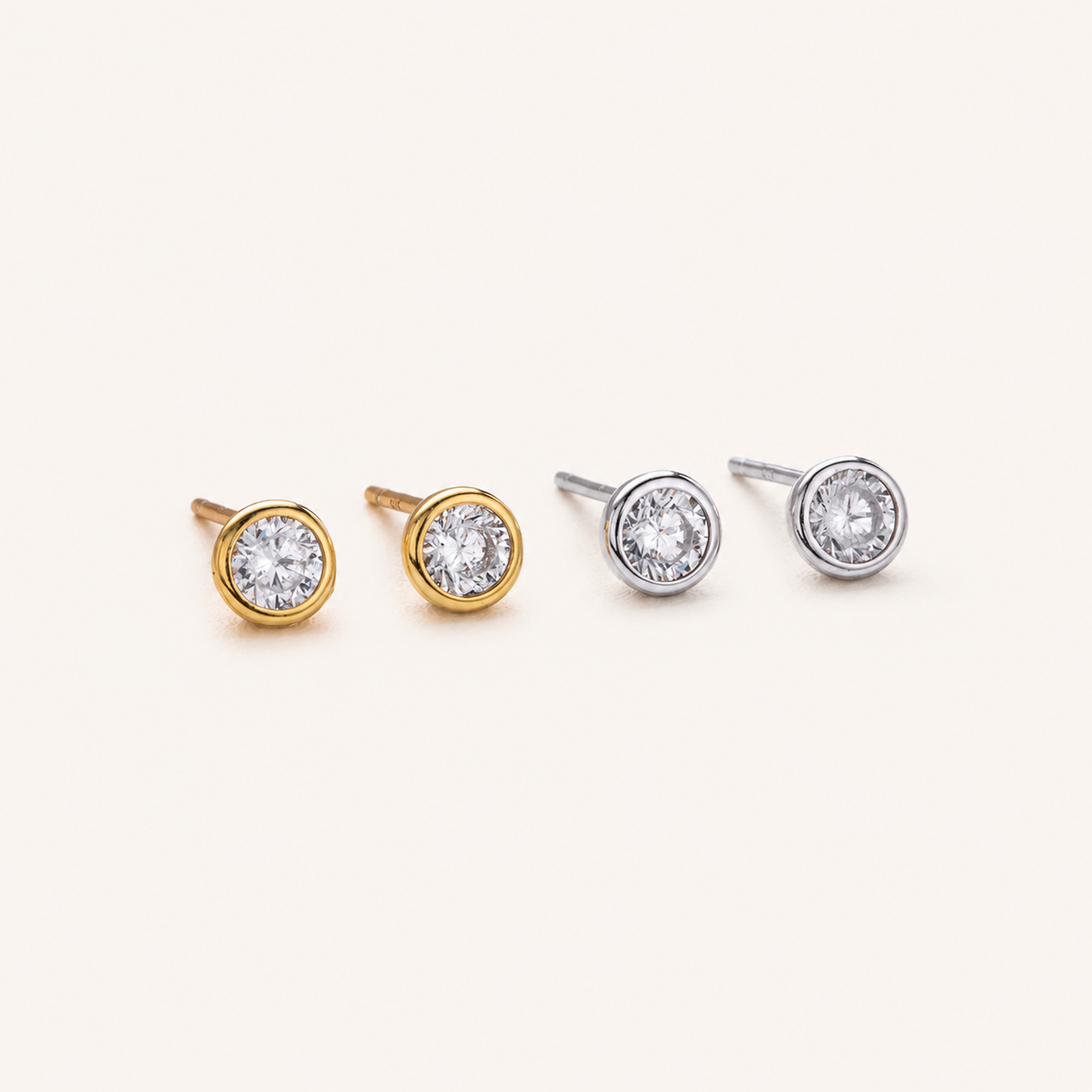 Sterling Silver Round Zirconia Stud Earrings detail view