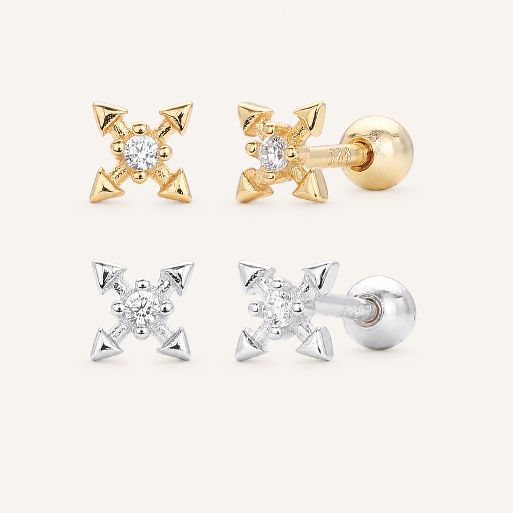 Sterling Silver Zirconia Cross Flat Back Earrings