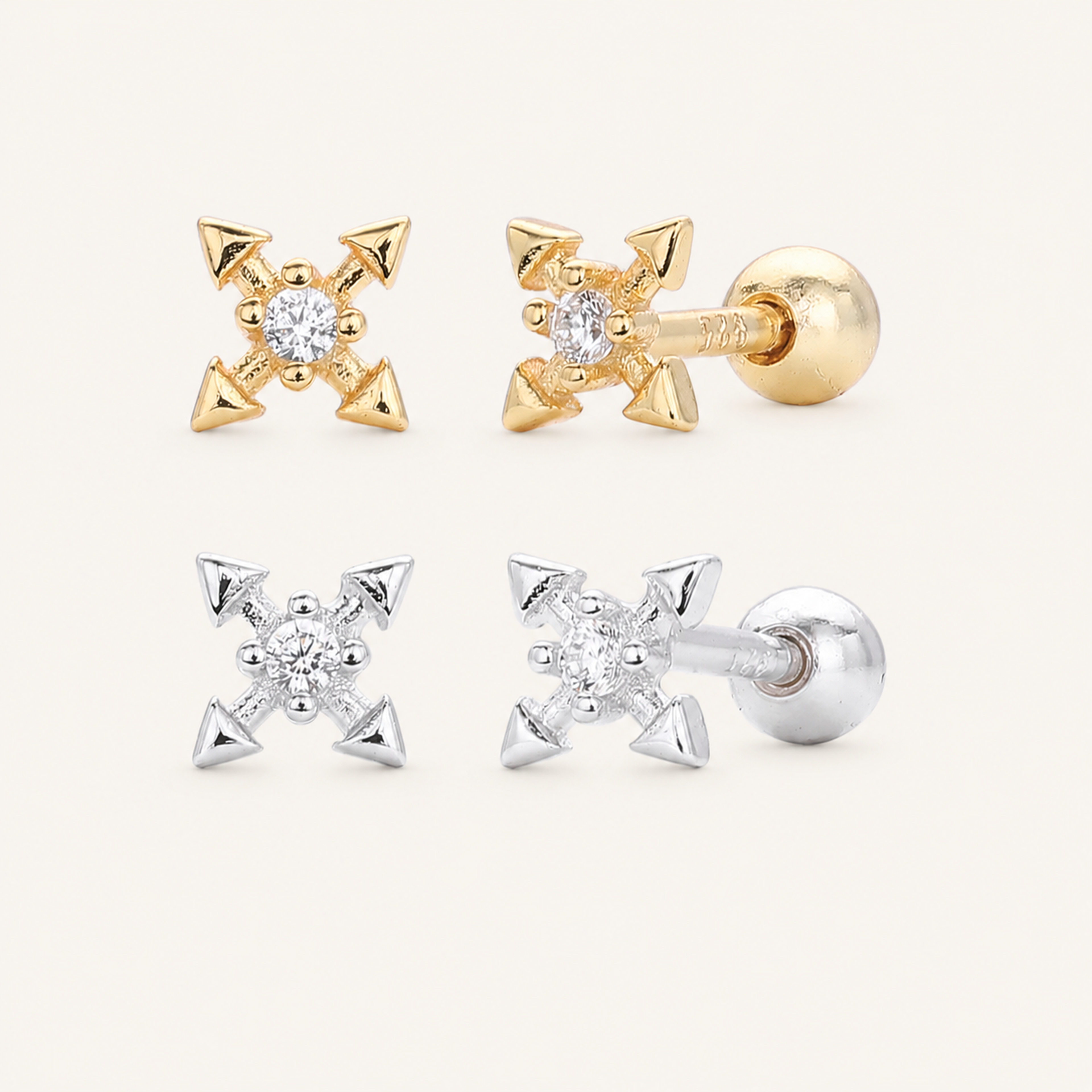 Sterling Silver Zirconia Cross Flat Back Earrings
