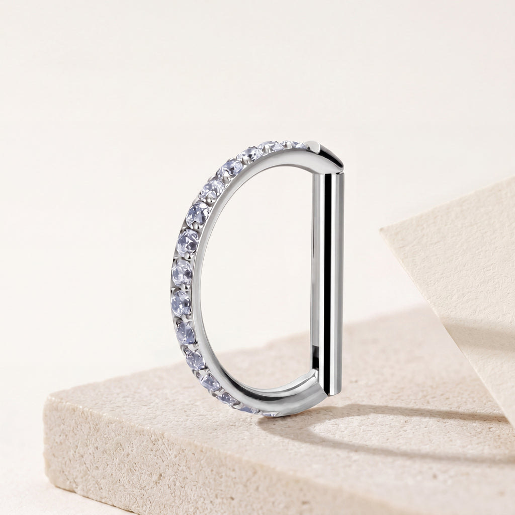 Crystal D-Shape Titanium Hoop Earrings - image 5