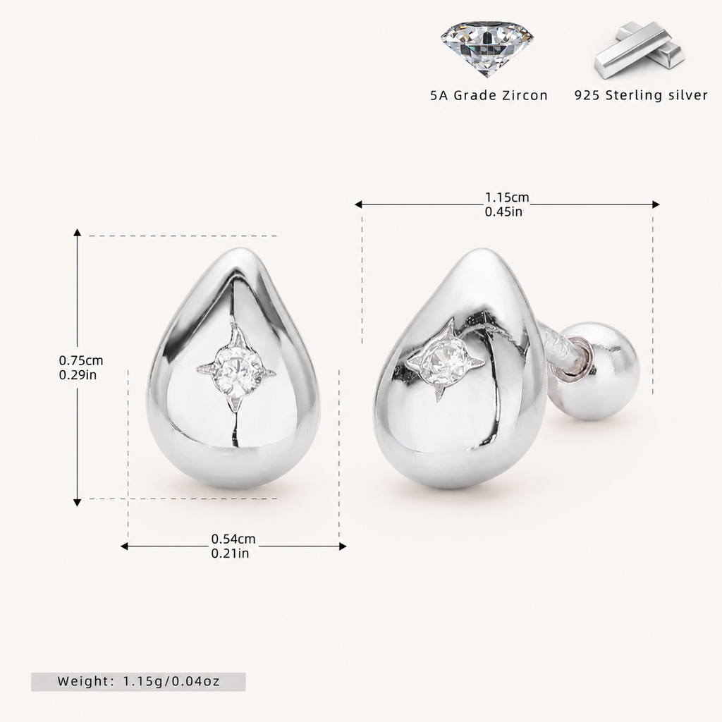 Sterling Silver Minimalist Zirconia Flat Back Earrings - Platinum