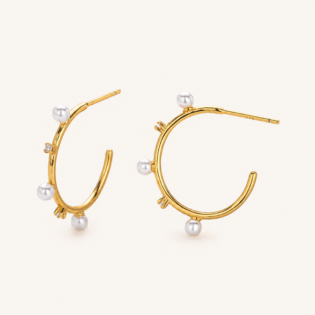 Sterling Silver Pearl & Pave Zirconia Stud Earrings detail