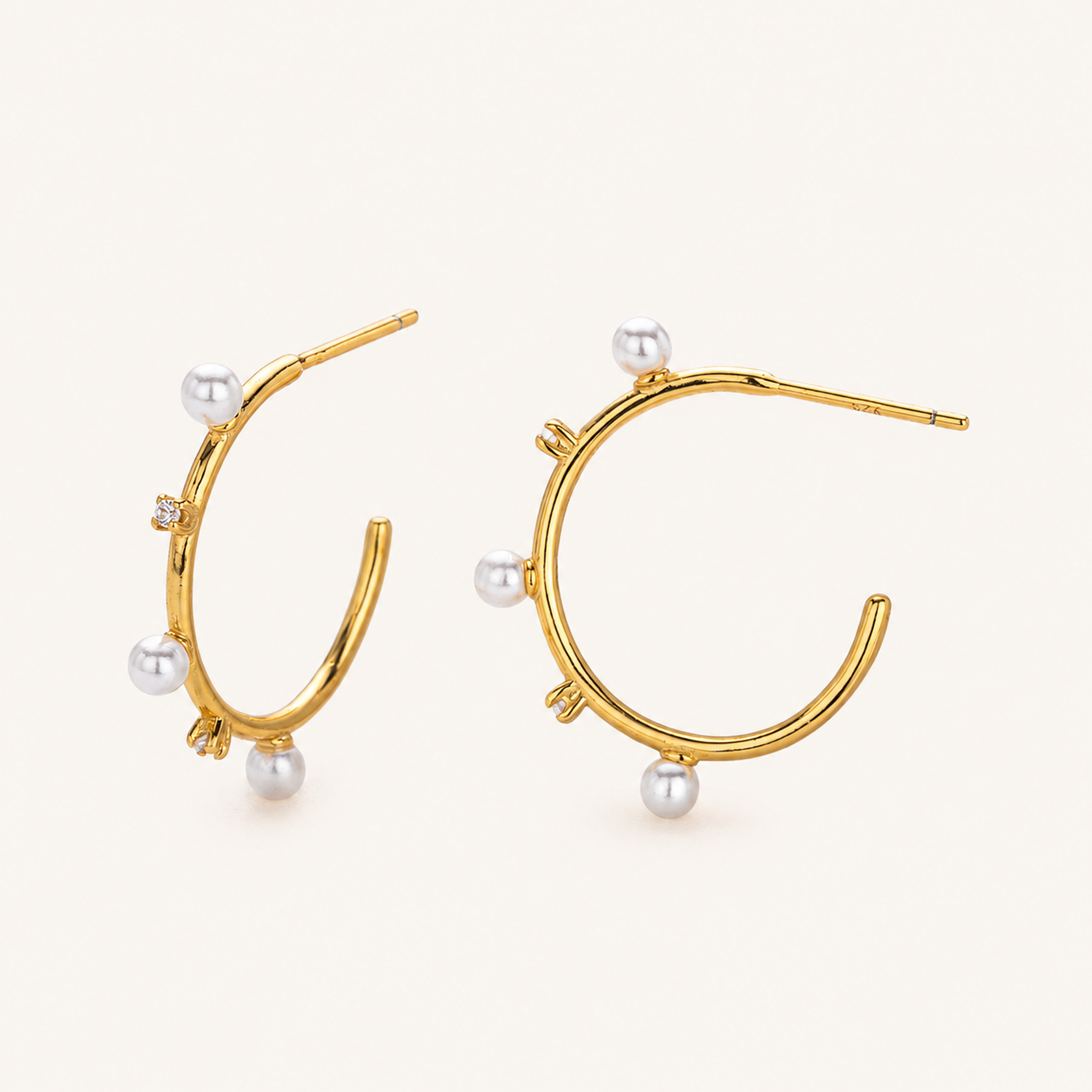 Sterling Silver Pearl & Pave Zirconia Stud Earrings detail