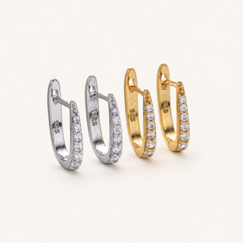 Sterling Silver Single-Row Zirconia Hoop Earrings detail