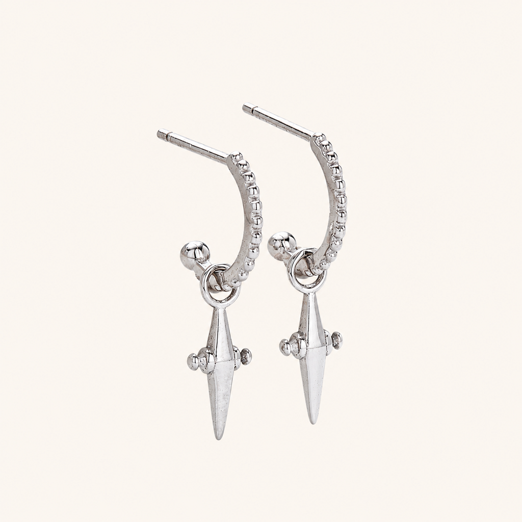Sterling Silver Cross & Star Chain Drop Stud Earrings detail view