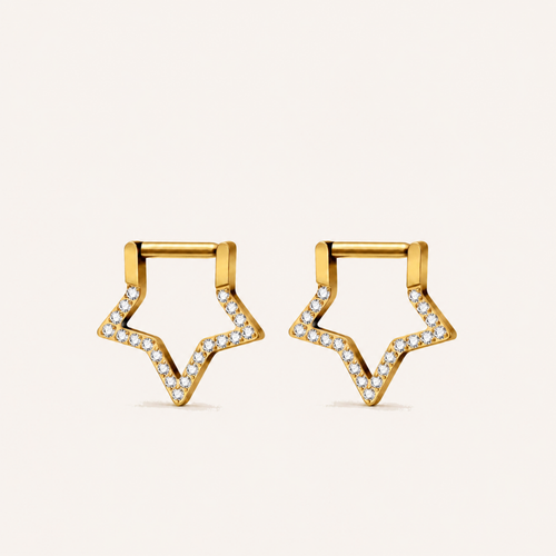 Crystal Star Titanium Hoop Earrings - Gold