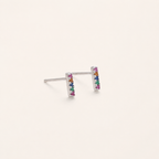 Sterling Silver Rainbow Rectangle Zirconia Stud Earrings detail view