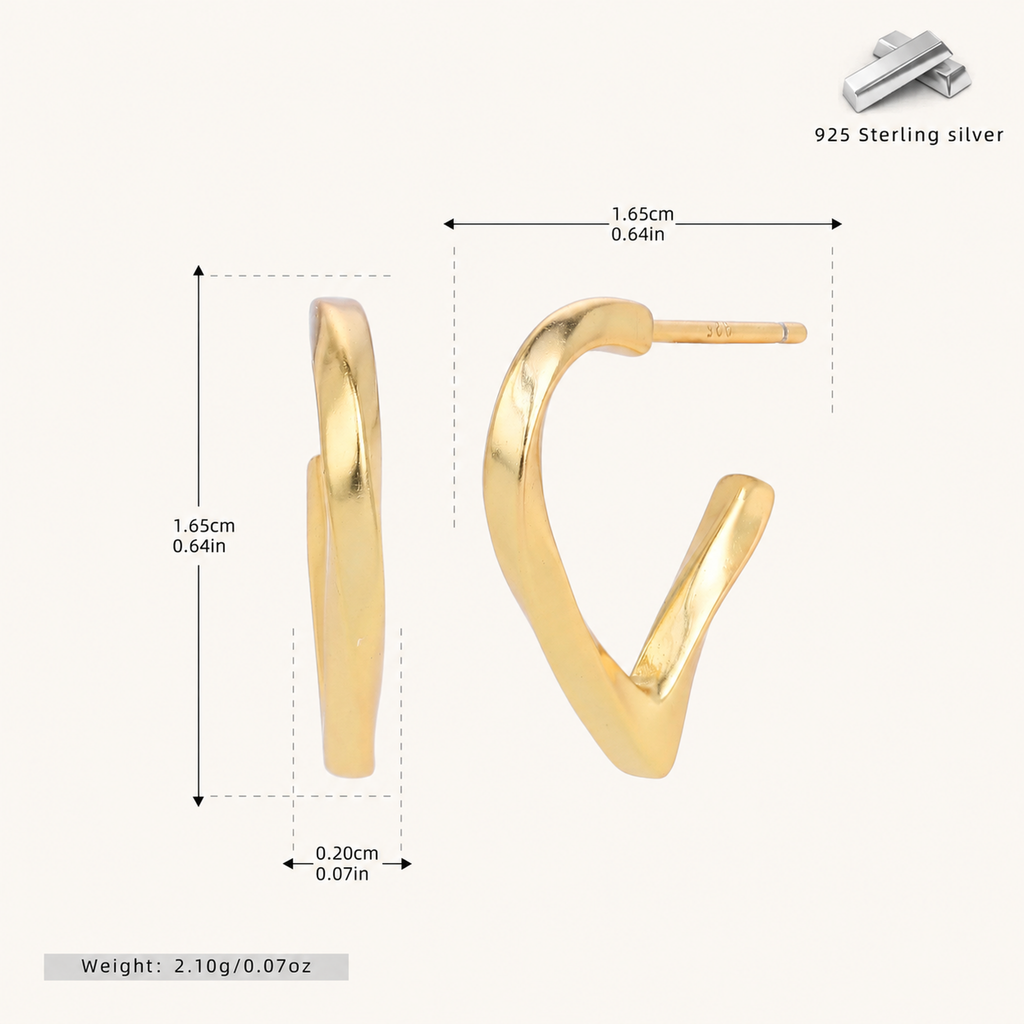 Sterling Silver Polished Heart Twist Stud Earrings - Gold