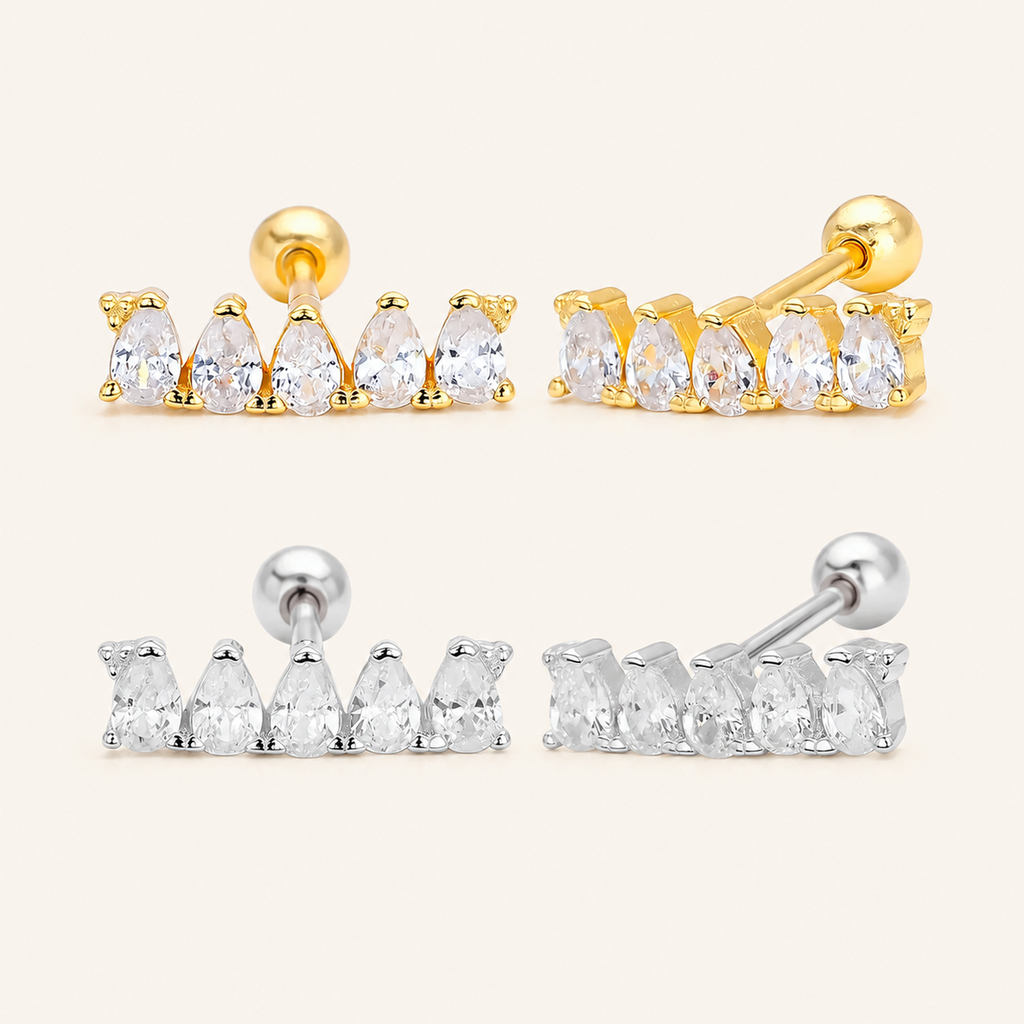 Sterling Silver Marquise Zirconia Bar Flat Back Earrings
