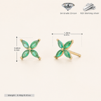 Sterling Silver Marquise Zirconia Flower Stud Earrings - Gold / Emerald