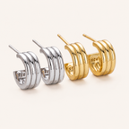 Sterling Silver Triple Layered C-Curve Stud Earrings detail view
