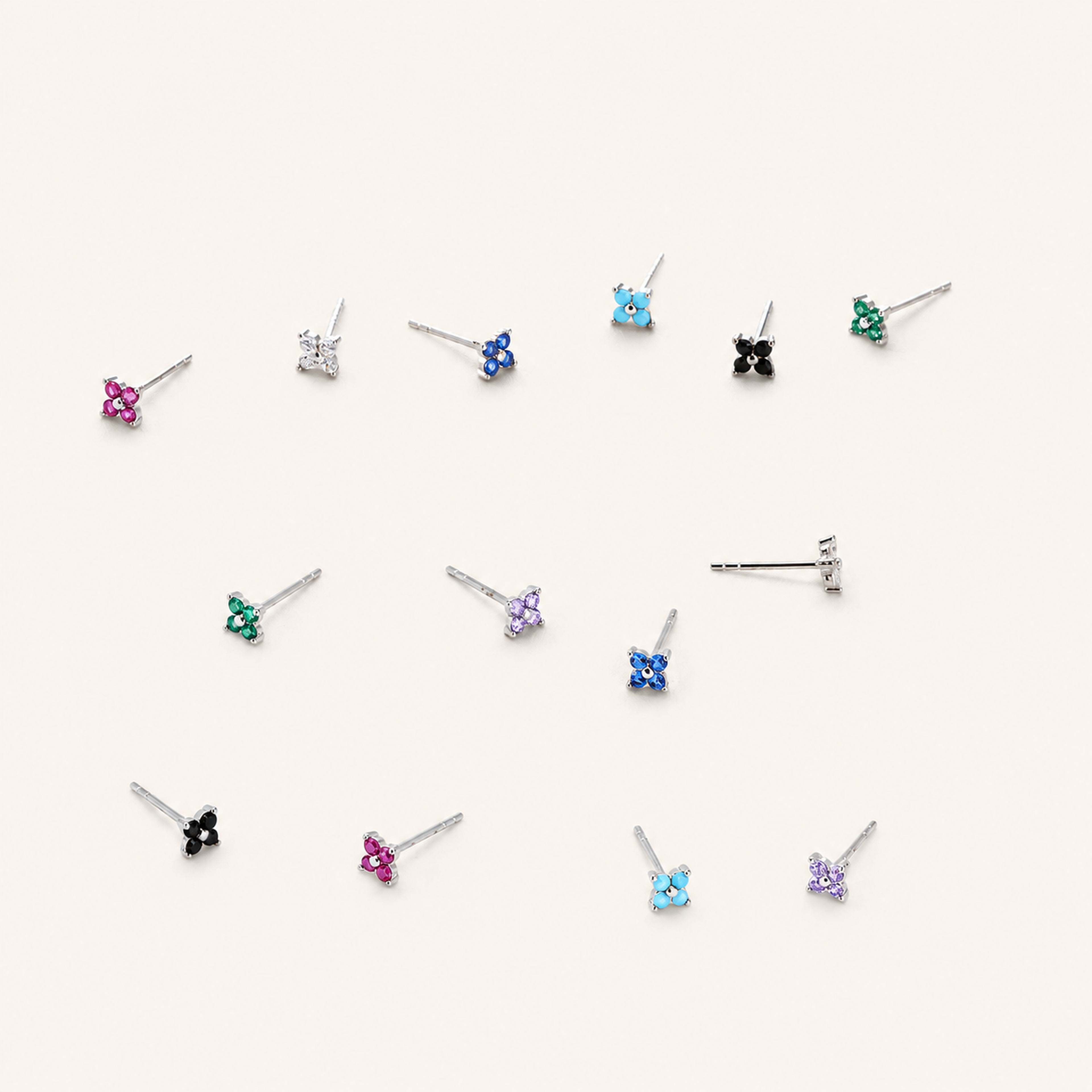 Sterling Silver Four-Petal Flower Stud Earrings detail view