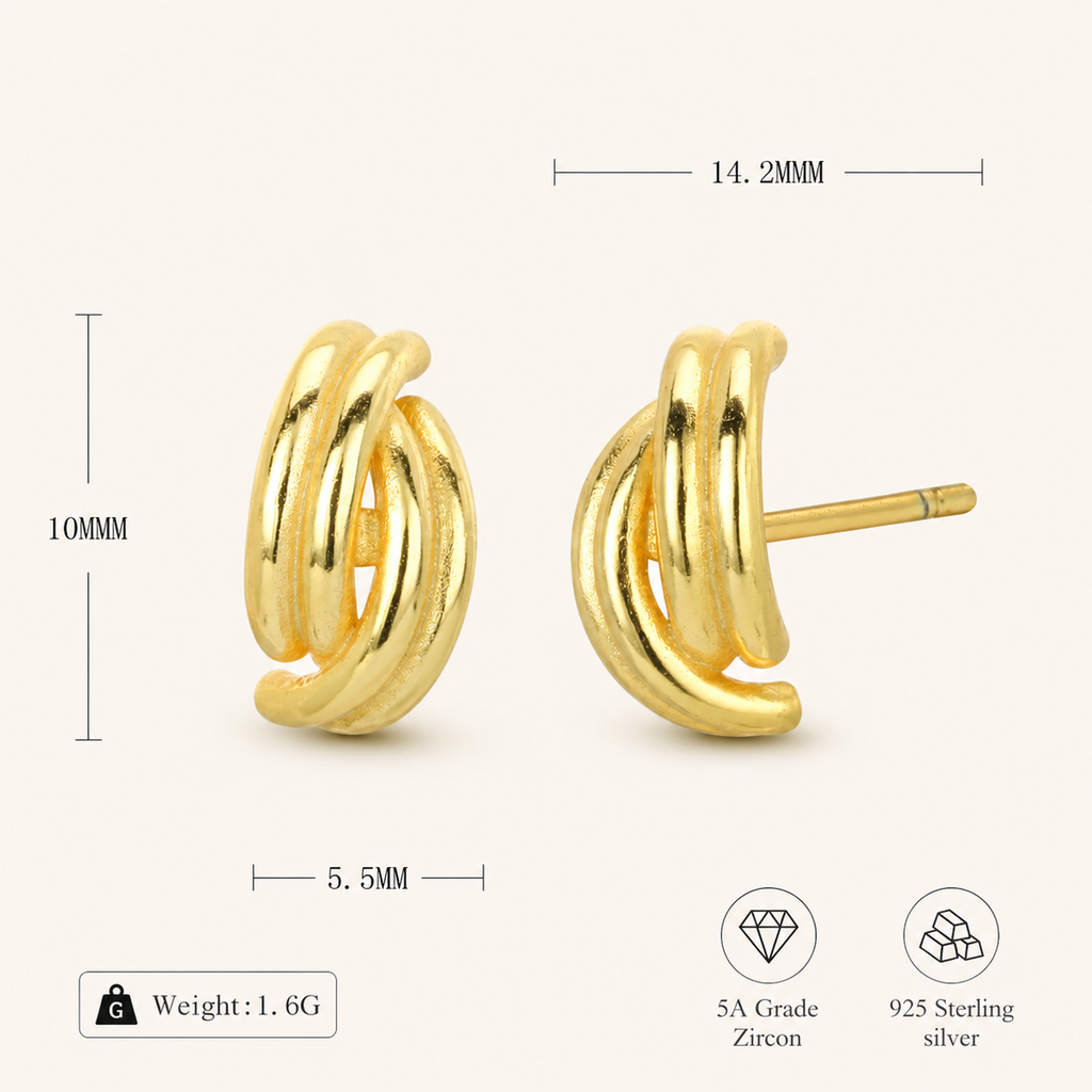 Sterling Silver Minimalist Oval Stud Earrings - Gold
