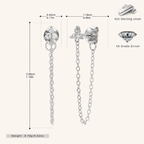 Sterling Silver Zirconia Chain Drop Stud Earrings - Platinum
