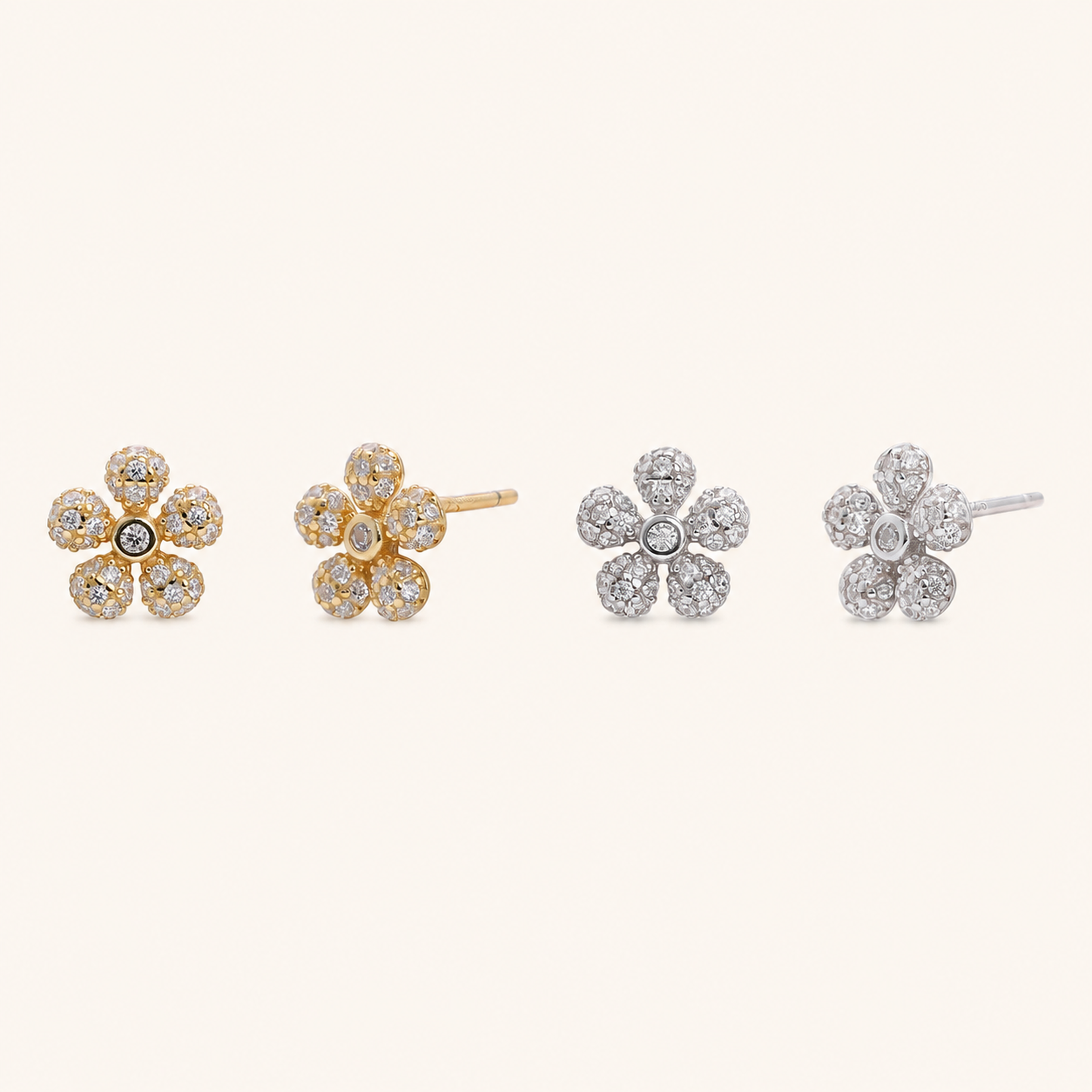 Sterling Silver Flower Zirconia Stud Earrings