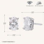 Sterling Silver Geometric Oval Zirconia Stud Earrings - Platinum