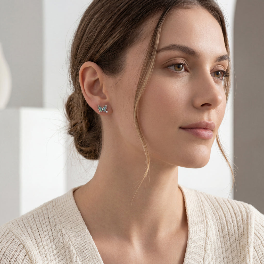 Shell Butterfly Titanium Stud Earrings - image 3