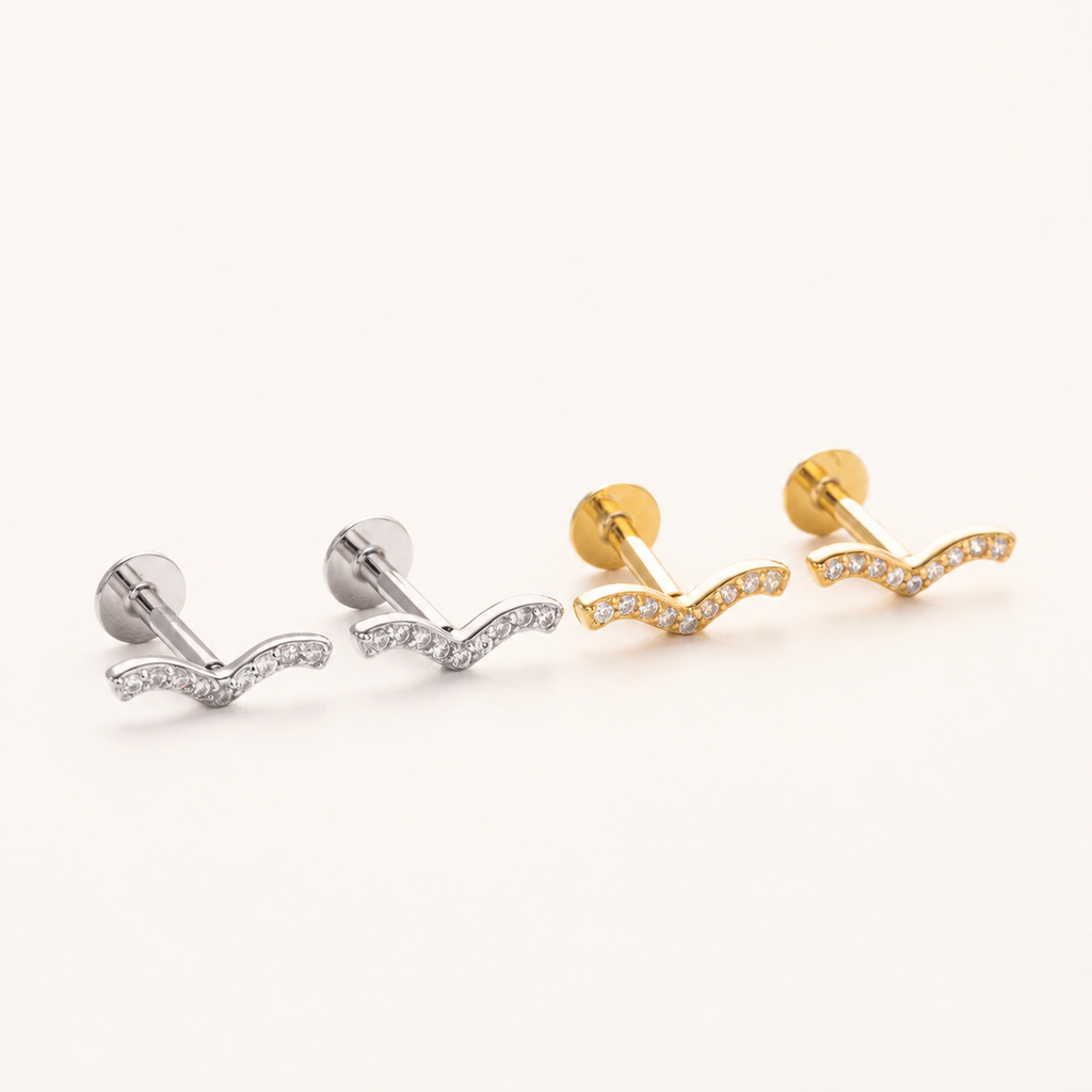 Sterling Silver Spiral Zirconia Cartilage Flat Back Earrings detail