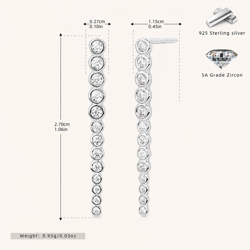 Sterling Silver Zirconia Bar Stud Earrings - Platinum