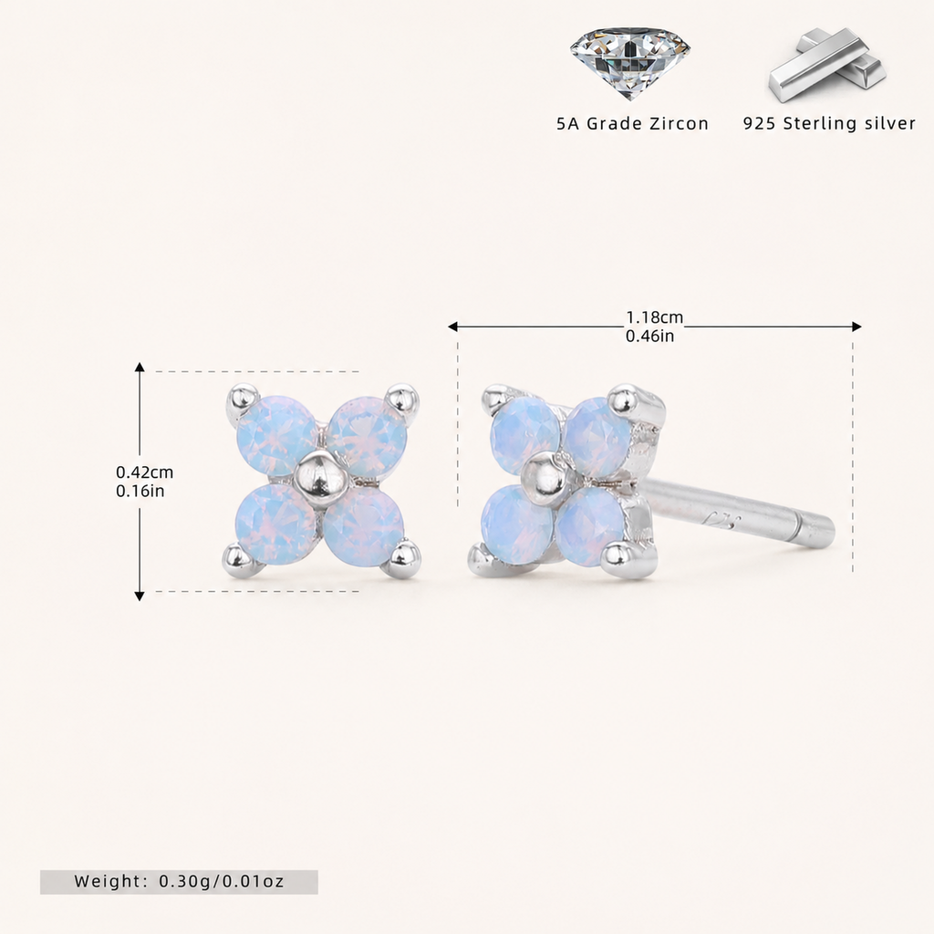 Sterling Silver Blue Zirconia Flower Stud Earrings - Platinum