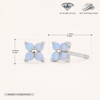 Sterling Silver Blue Zirconia Flower Stud Earrings - Platinum