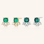 Sterling Silver Vintage Emerald-Green Zirconia Stud Earrings