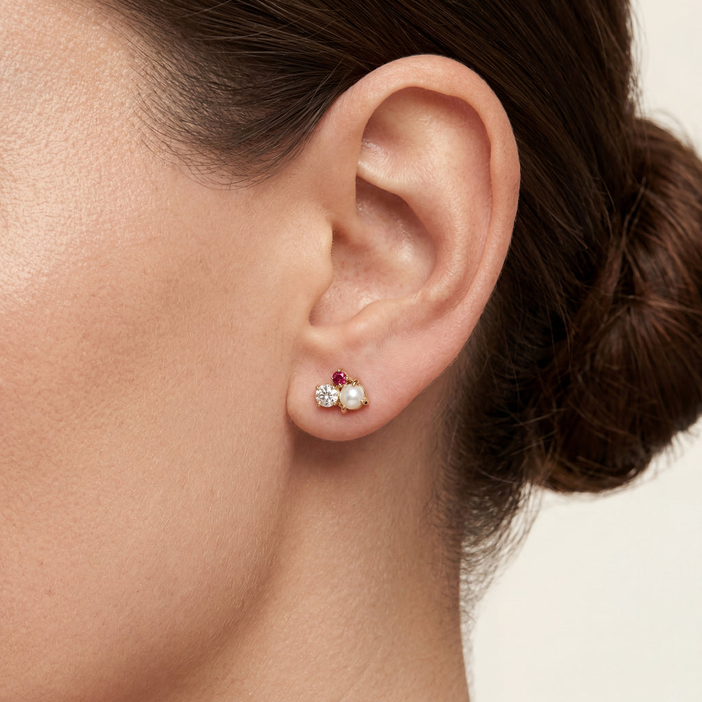 Pearl Cluster Titanium Stud Earrings - image 2