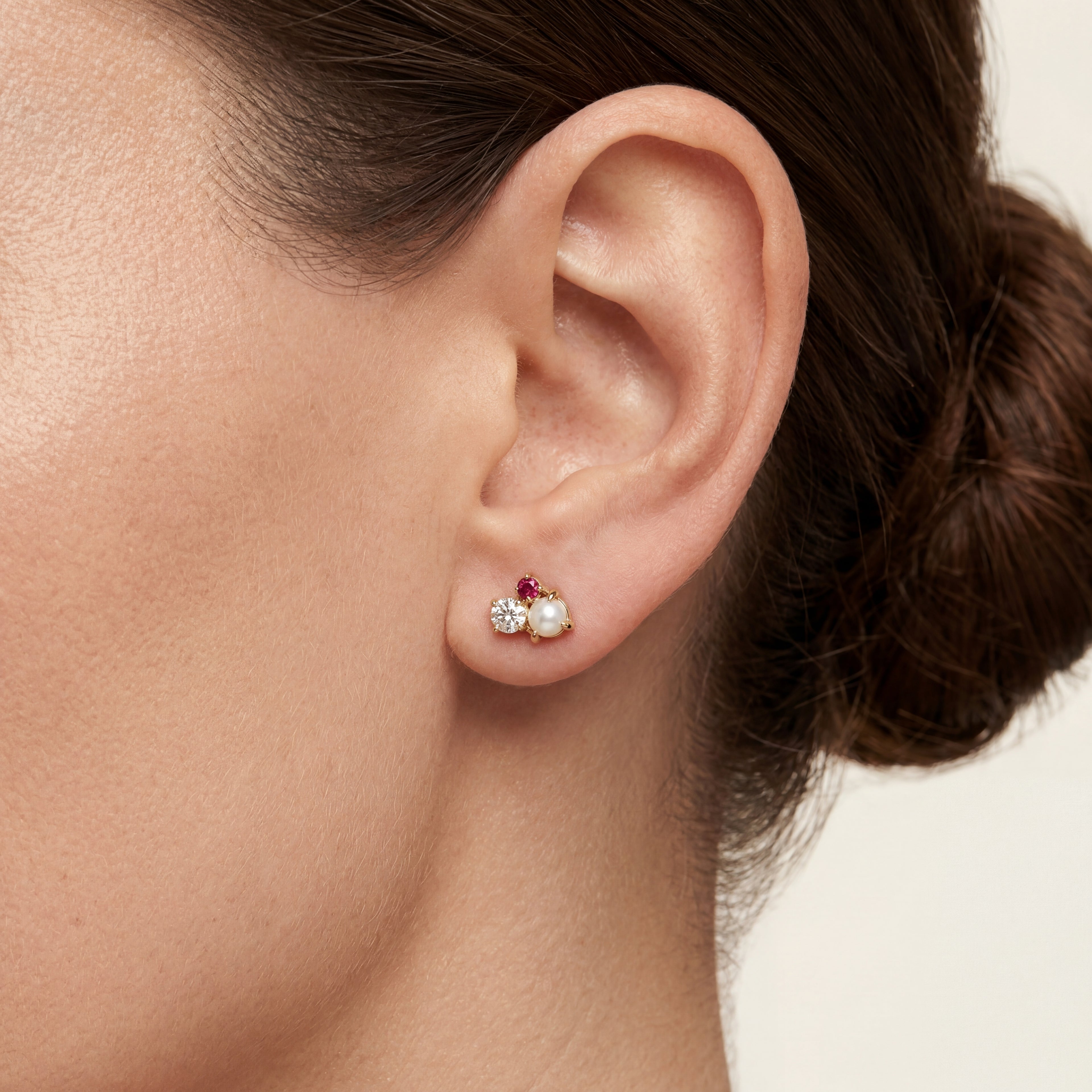 Pearl Cluster Titanium Stud Earrings - image 2