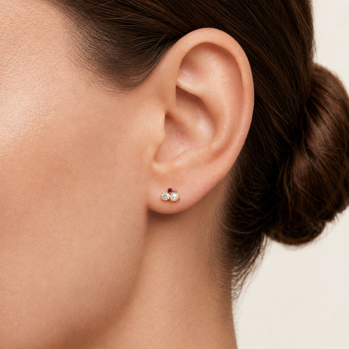 Pearl Cluster Titanium Stud Earrings - image 2