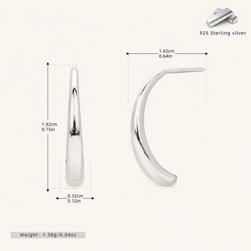 Sterling Silver Petal Half-Arc Stud Earrings - Platinum