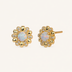Sterling Silver Opal Flower Stud Earrings detail view
