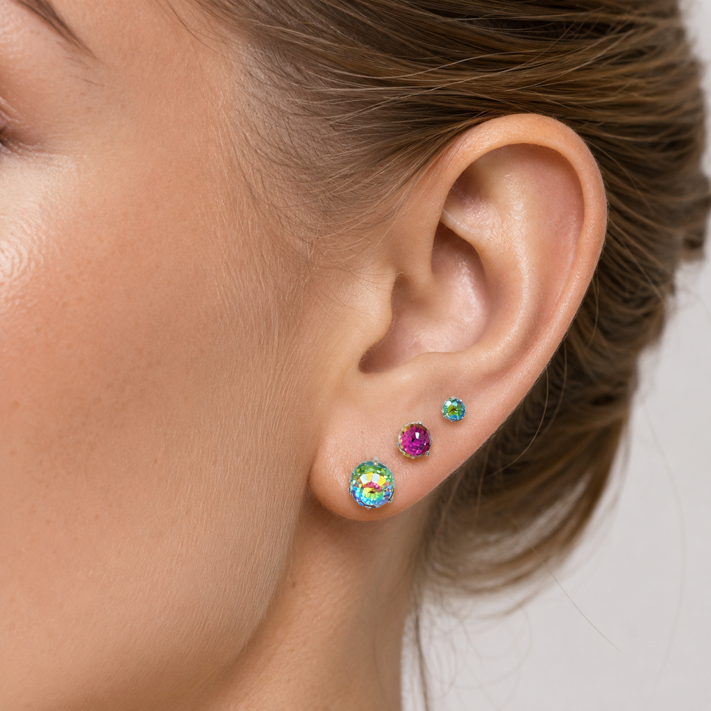 Titanium Gradient Red Crystal Flat Back Stud Earrings