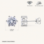 Sterling Silver Six-Prong Moissanite Stud Earrings - Platinum / 8mm