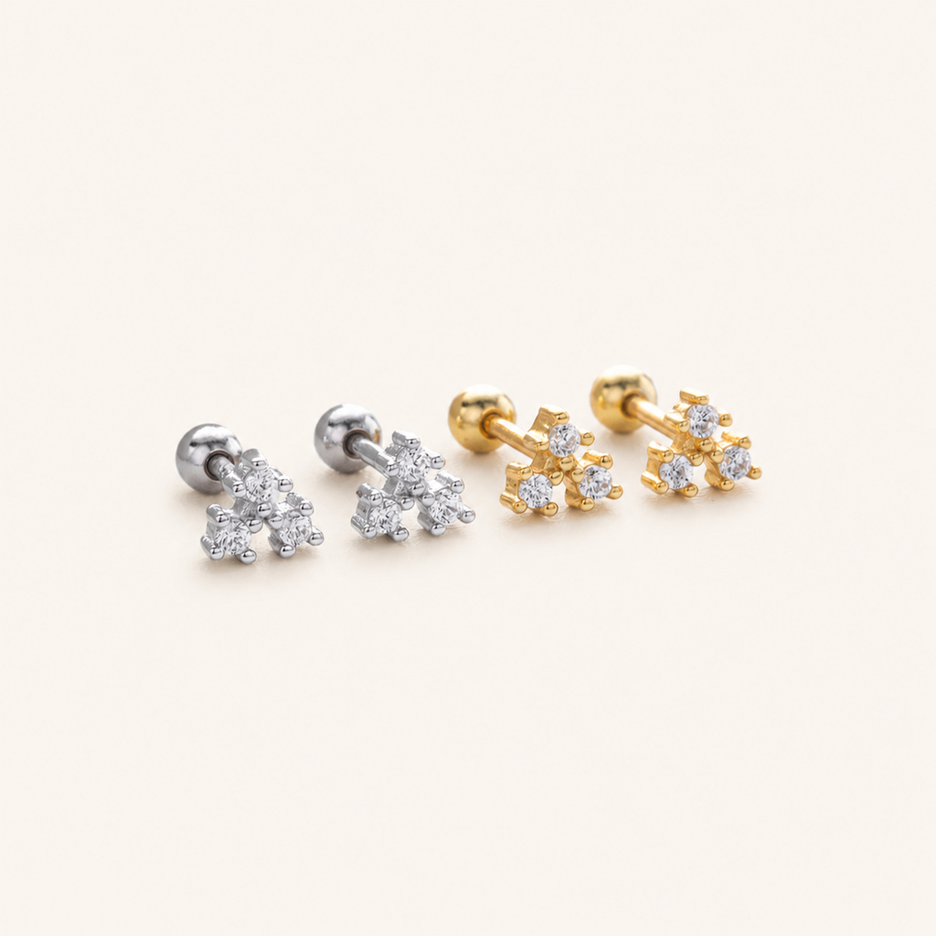 Sterling Silver Screw-Back Zirconia Stud Earrings detail view