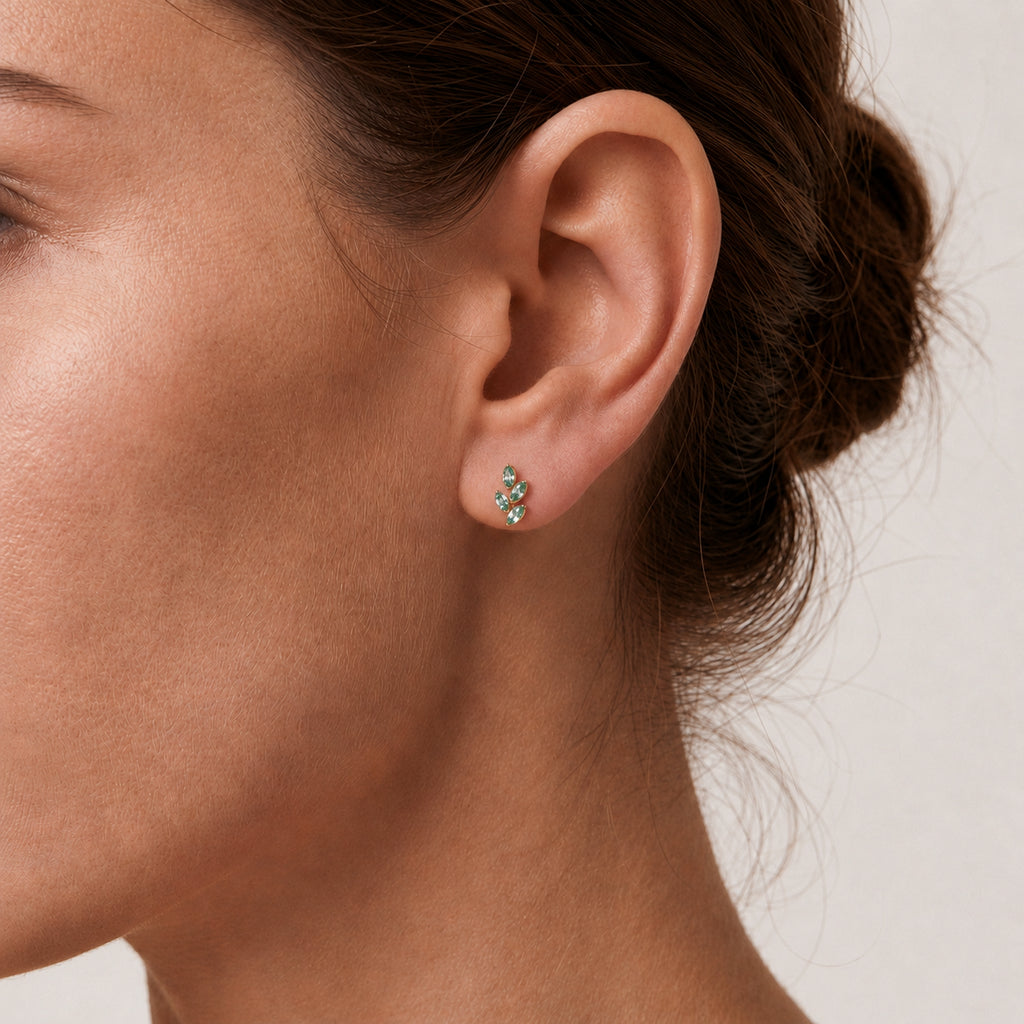 Moss Agate Leaf Spray Titanium Flat Back Earring - image 2