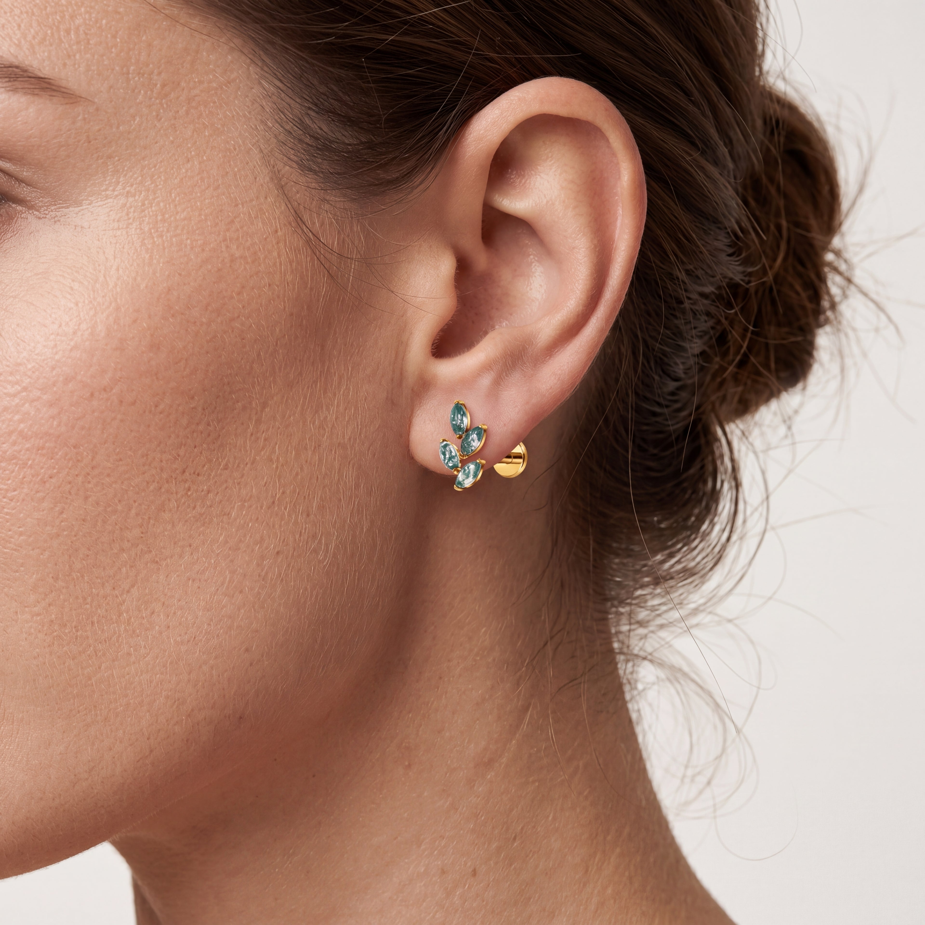 Moss Agate Leaf Spray Titanium Flat Back Earring - image 2